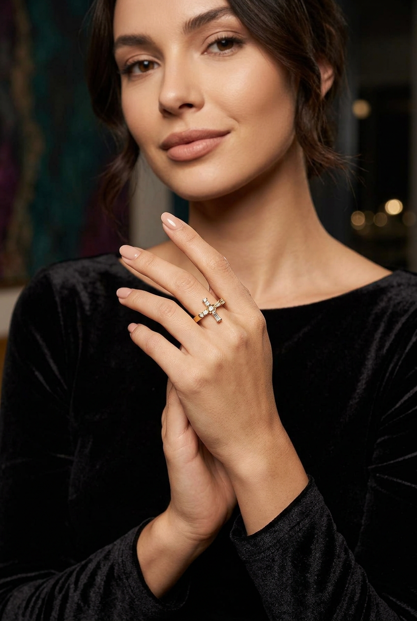 Gold Filled Crystal Zirconia Ring- Adjustable size 7+