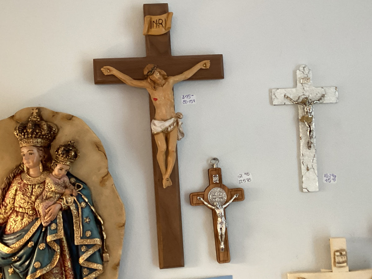 13” Walnut Crucifix -hand- painted in Italy