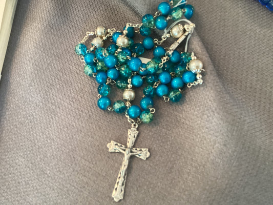 Caribbean Blue and Pearl Rosary