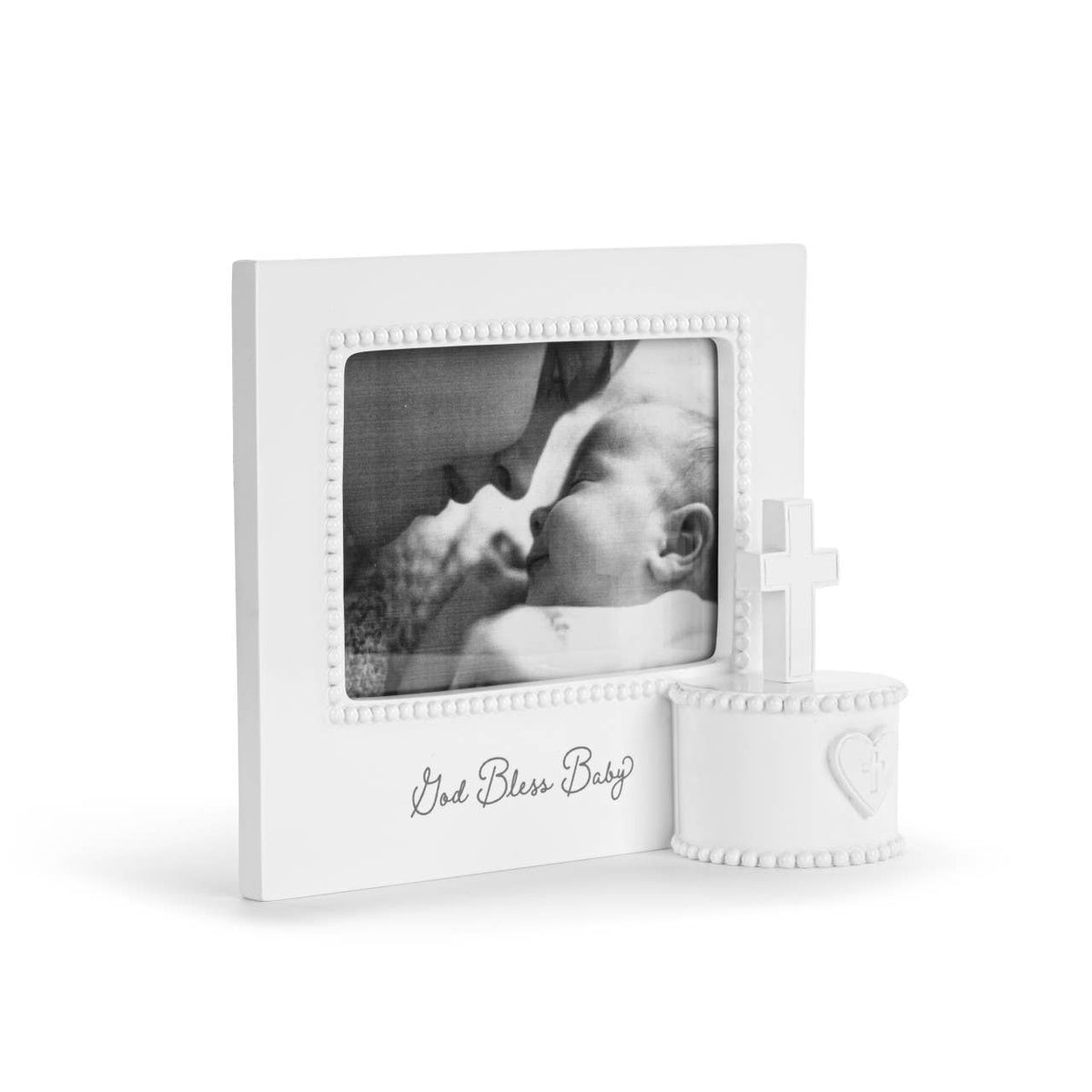 God Bless Baby Cream Cross Musical Frame - 8x7in