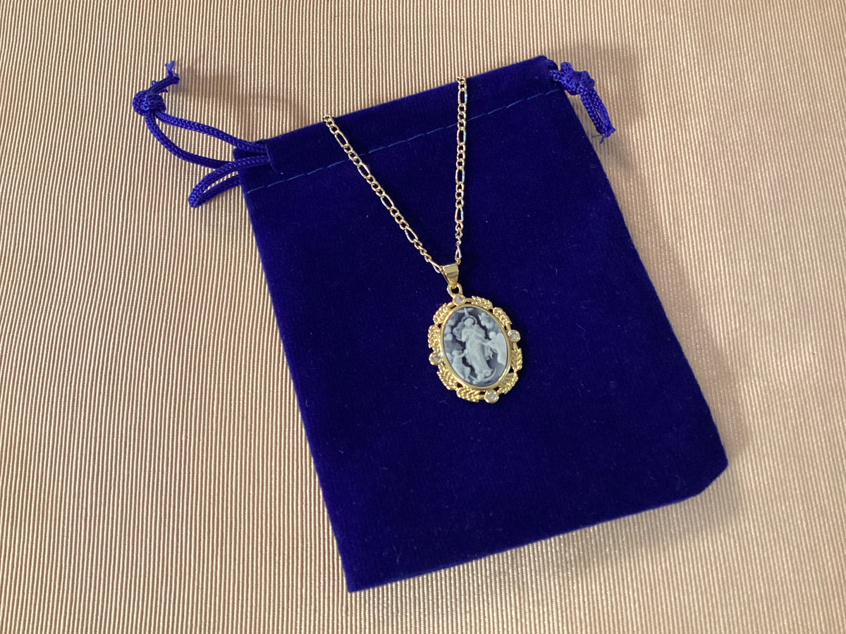 Vintage Blue Agate  Cameo - Mary Undoer of Knots