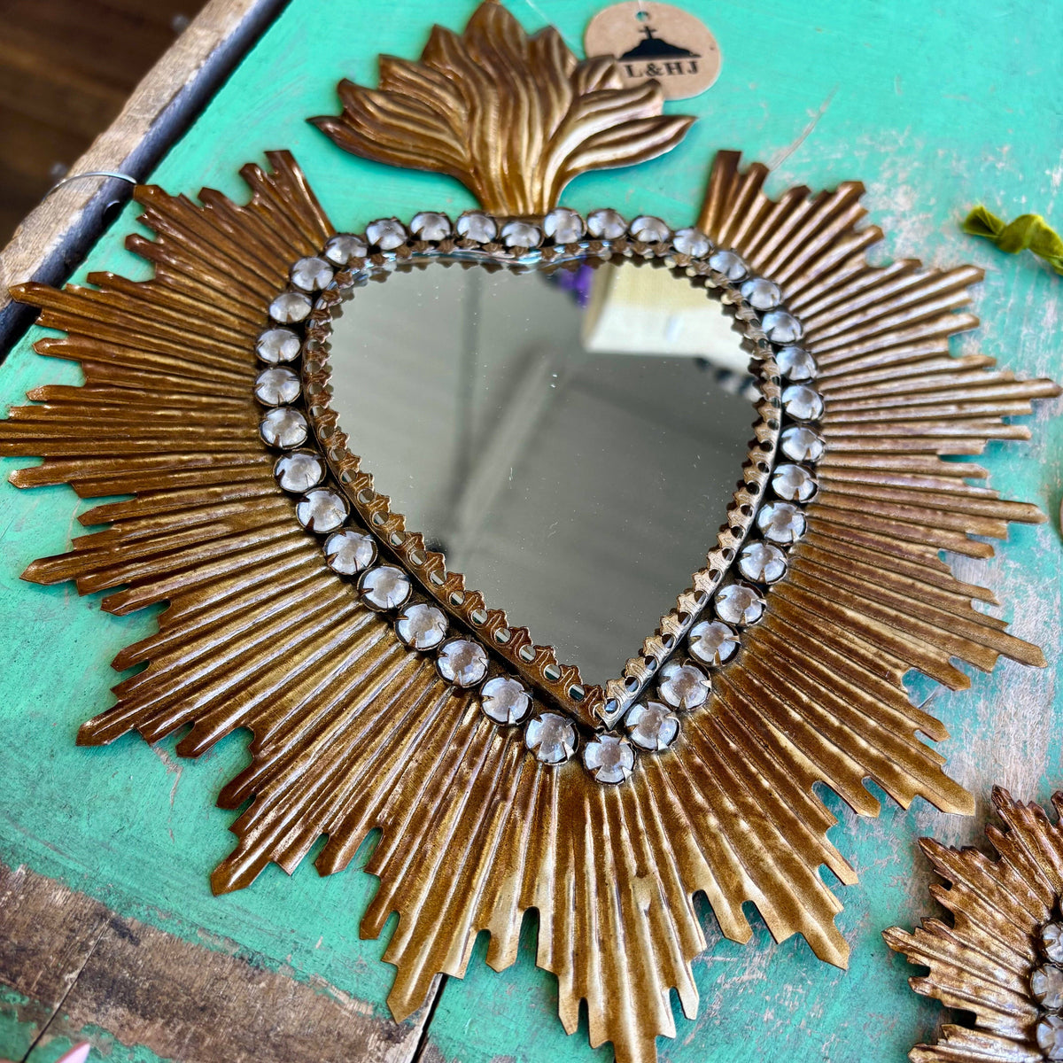 Love and Honor Jesus LLC - Jeweled Rays Gold Sacred Heart Mirror