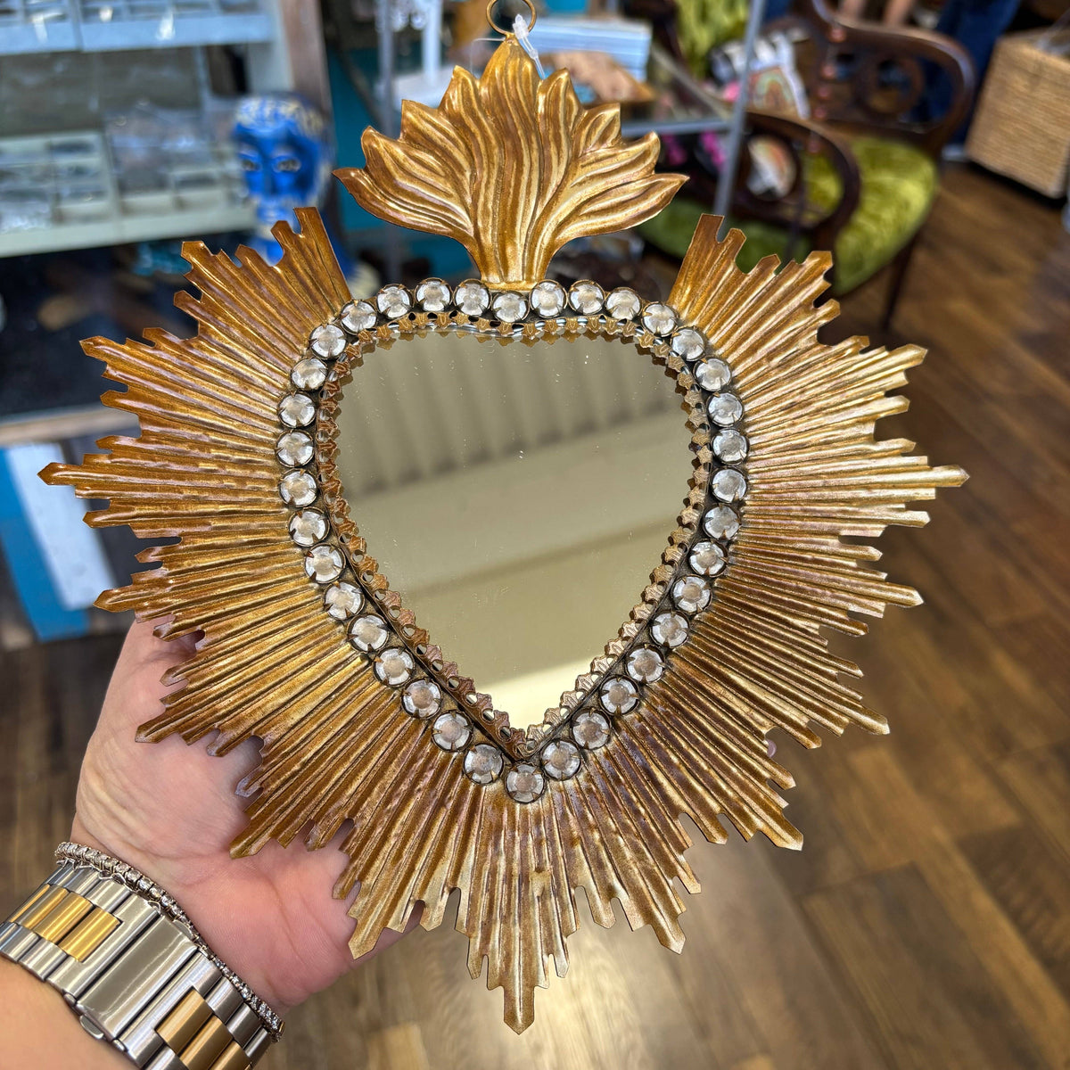 Love and Honor Jesus LLC - Jeweled Rays Gold Sacred Heart Mirror