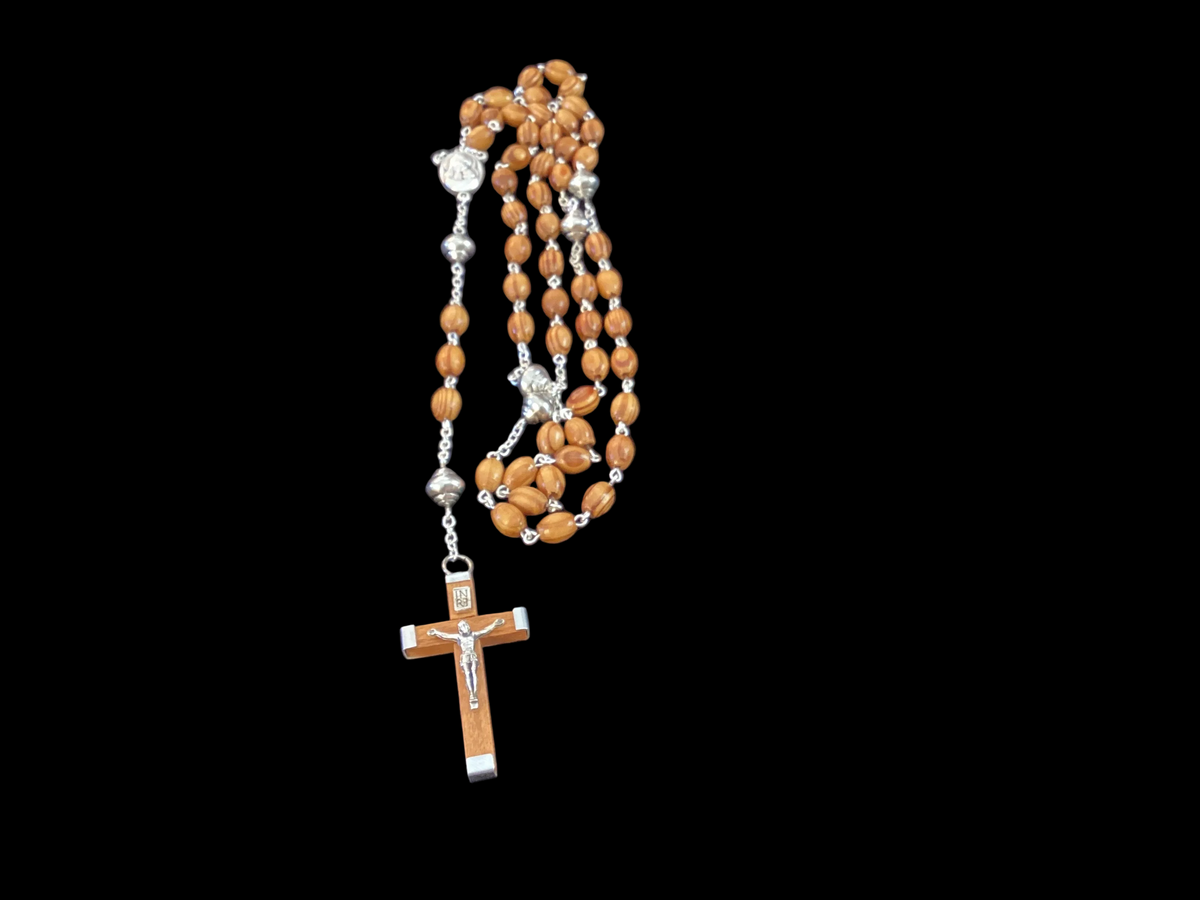 Olive Wood Rosary with Deluxe Center & Crucifix
