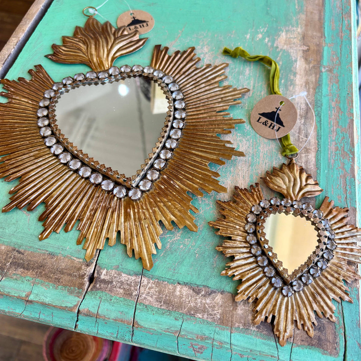 Love and Honor Jesus LLC - Jeweled Rays Gold Sacred Heart Mirror