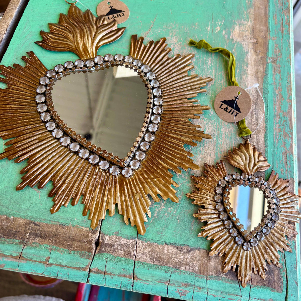 Love and Honor Jesus LLC - Jeweled Rays Gold Sacred Heart Mirror