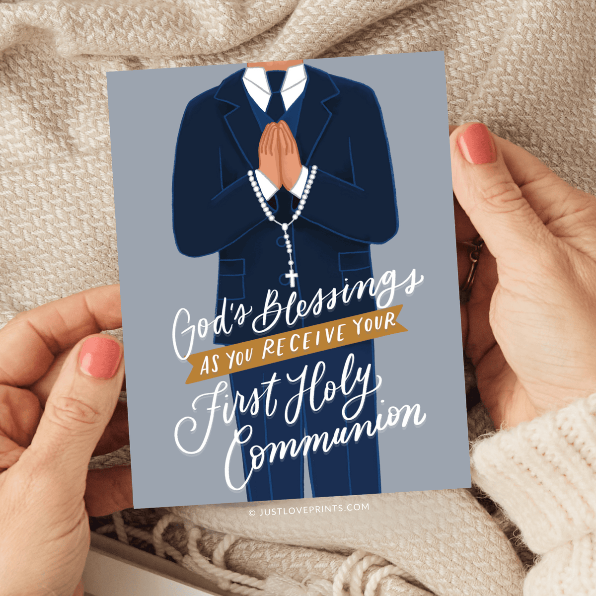Just Love Prints - Catholic Stickers & Gifts - Boy First Holy Communion Greeting Card
