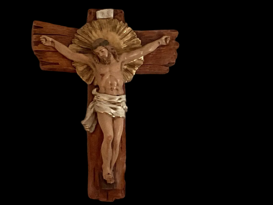 Beautifully hand painted resin stone Crucifix.