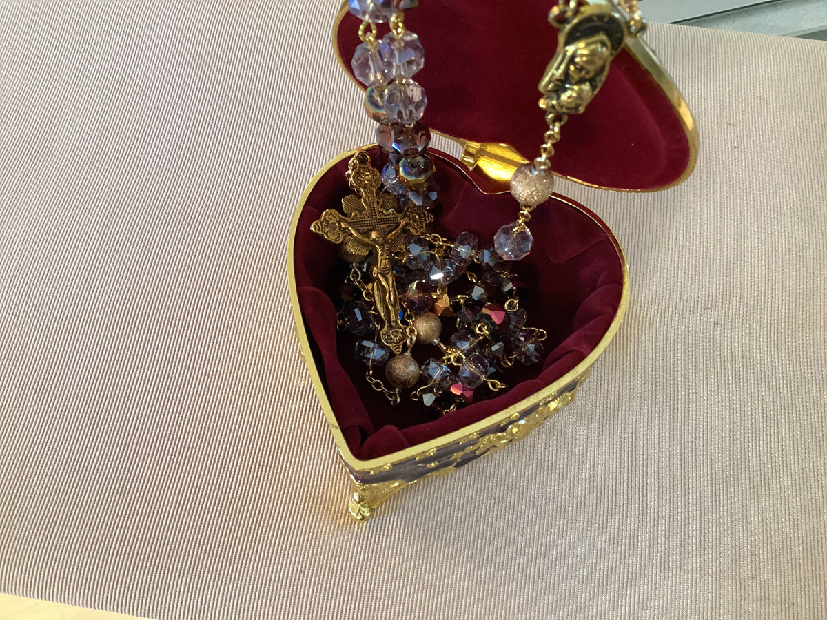 Vintage Rosary - Ornate Heart Box