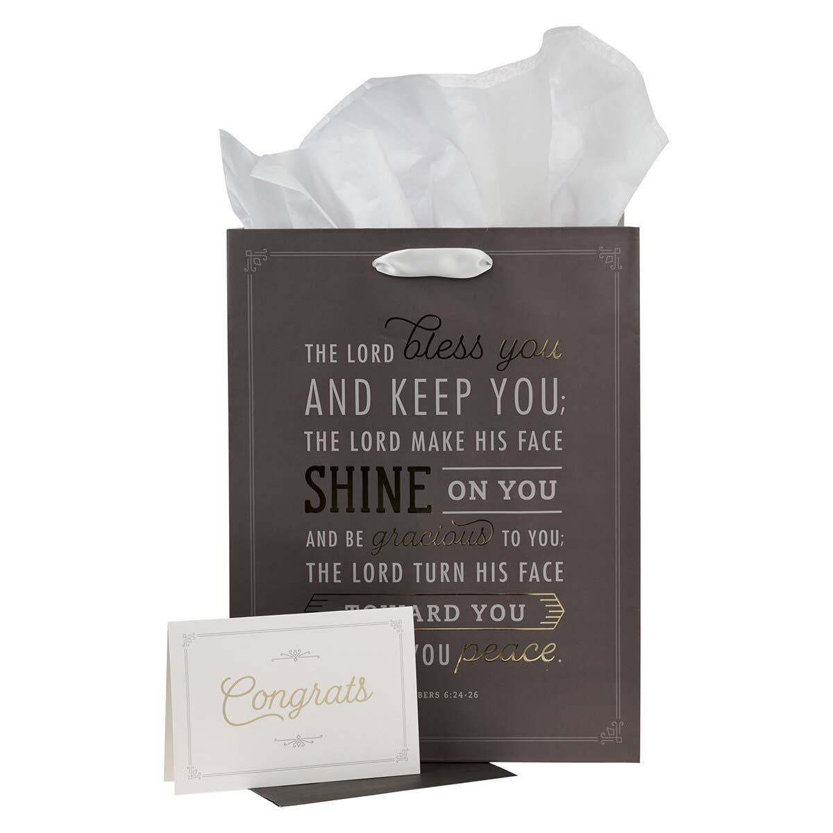 Christian Art Gifts - Bless You and Keep You Black and Gold Gift Bag with Card