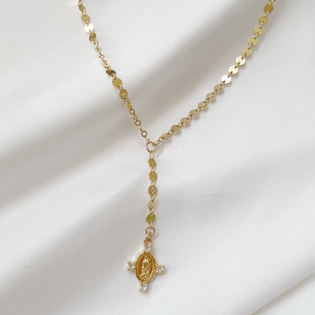 Luxe Camila Religious Cross Lariat Necklace Gold Filled